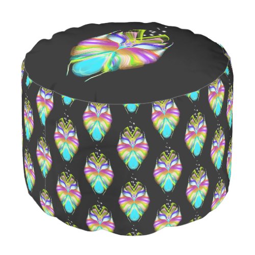 Black and Multicolor Oracle Owl Pouf