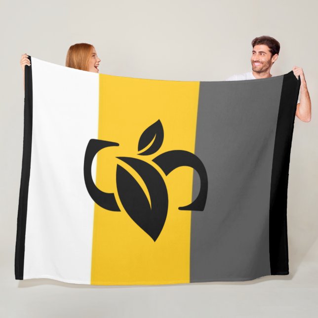 Black and multicolor stripe logo fleece blanket (In Situ)