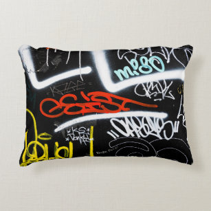 Black and multicolored graffiti art accent pillow