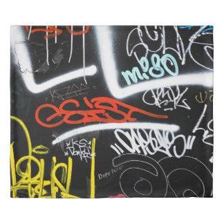 Black and multicolored graffiti art duvet cover