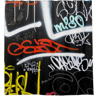 Black and multicolored graffiti art shower curtain