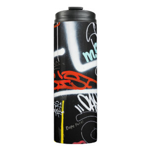 Black and multicolored graffiti art thermal tumbler