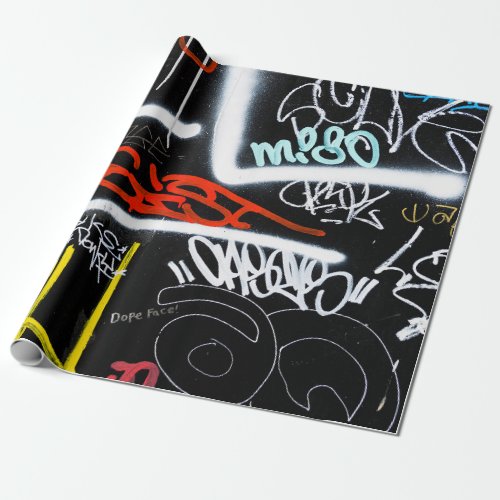 Black and multicolored graffiti art wrapping paper