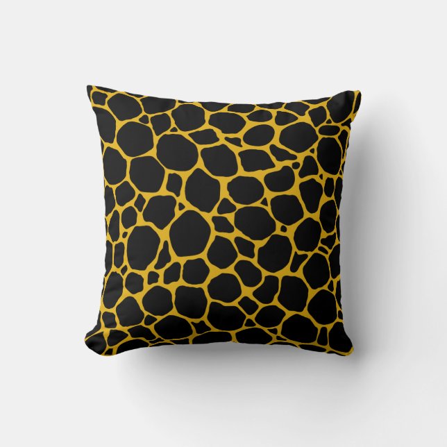Black and Mustard Yellow Animal Print Throw Pillow (Front)