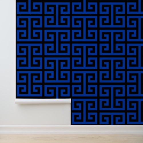 Black and Navy Blue Large Greek Key Wallpaper