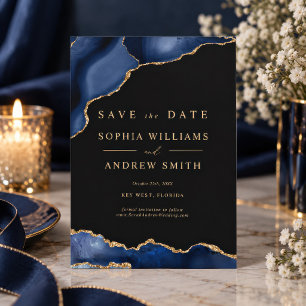 Black and Navy Gold Save the Date Invitation