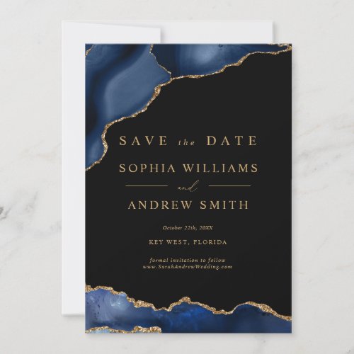 Black and Navy Gold Save the Date Invitation