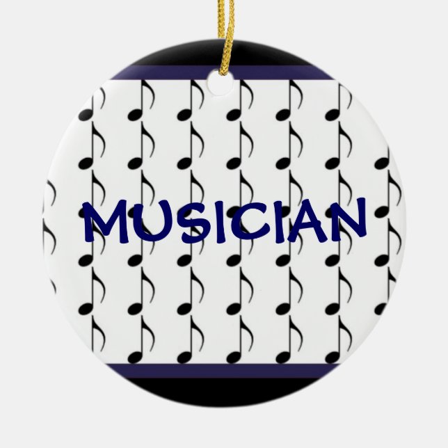 Black and Navy Musical Notes - Musician Ceramic Ornament (Front)
