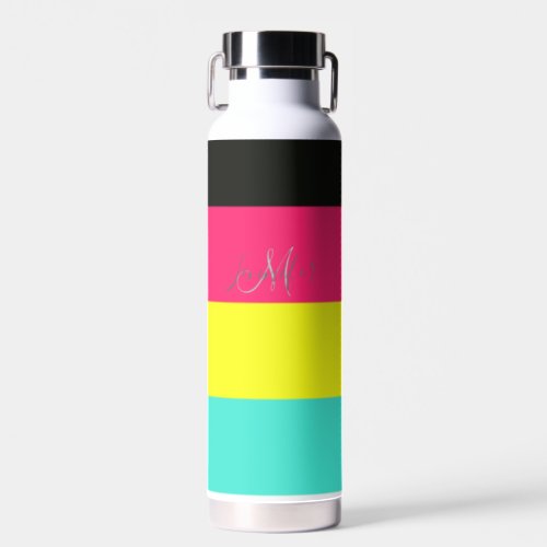 Black and Neon Color Block Stripe Monogram Name Water Bottle