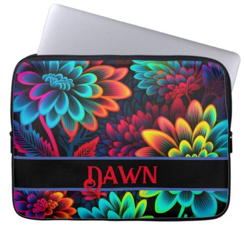 Black and Neon Flower Laptop Sleeve