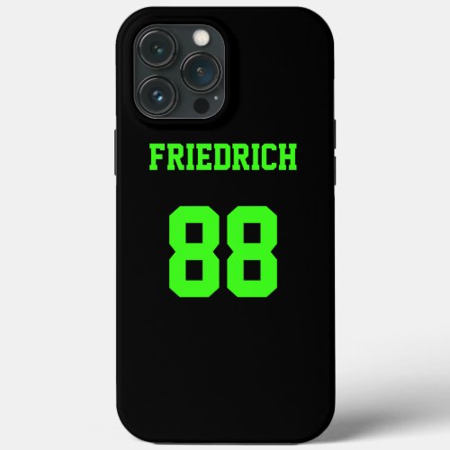 Black and Neon Green Jersey Name Number iPhone 13 Pro Max Case