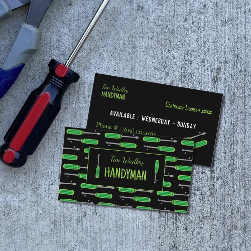 Black and Neon Green Repairman Business Cards