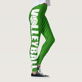 Black And Neon Green Striped Volleyball Leggings by SoccerMomsDepot at Zazzle