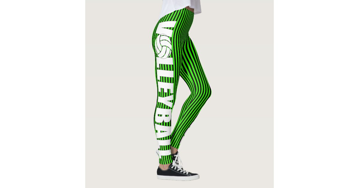 Black and Neon Green Striped Volleyball Leggings