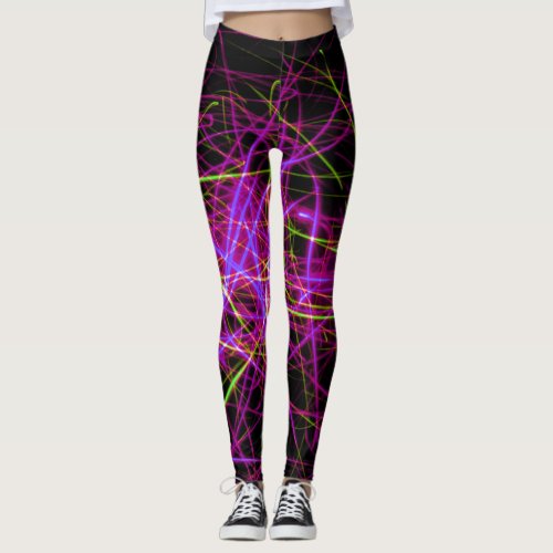 Black and Neon Leggings Purple Pink and Yellow