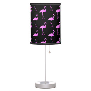 Black and neon pink flamingo bird pattern table lamp