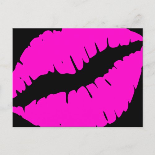 Black and Neon Pink Lipstick Calligraphy Thank You Postcard