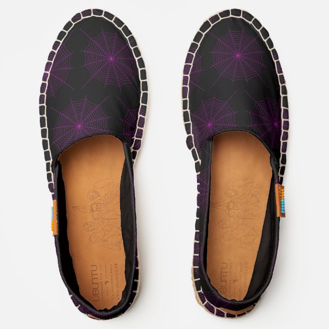 Black and neon pink spider web Halloween pattern  Espadrilles (Front)