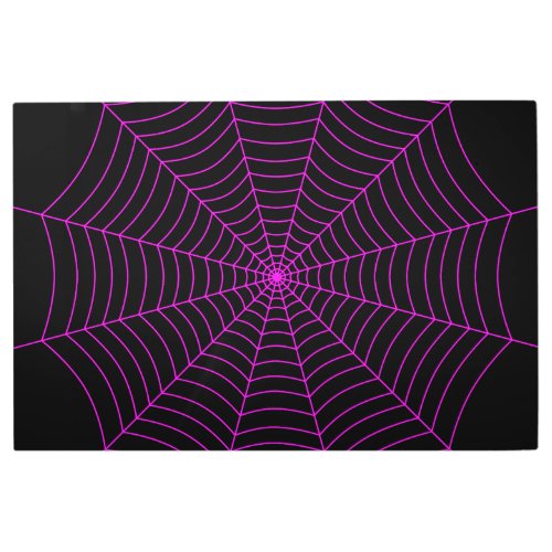 Black and neon pink spider web Halloween pattern Metal Print