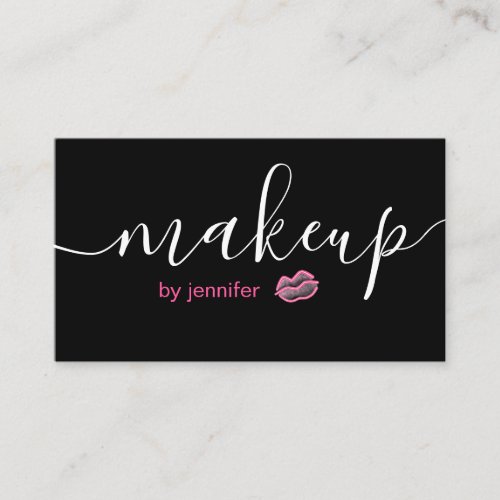 Black and Neon Pink Typography MUA Business Cards