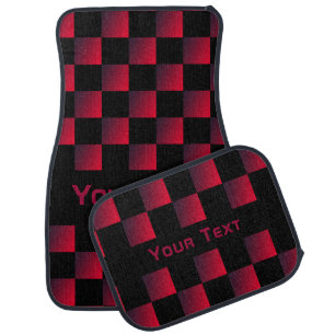 Black and Neon Red Checked - Custom Text - Racer Car Floor Mat