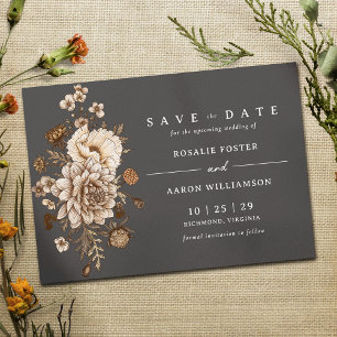 Black and Neutral Floral   Moody Fall Boho Wedding Save The Date