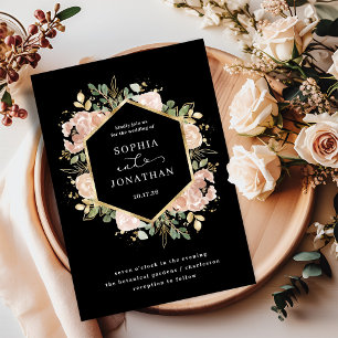 Black and Neutral Watercolor Floral Wedding Invitation