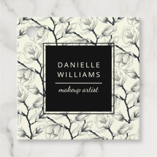 Black and Off-White Elegant Magnolia Botanical Favor Tags