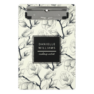 Black and Off-White Elegant Magnolia Botanical Mini Clipboard
