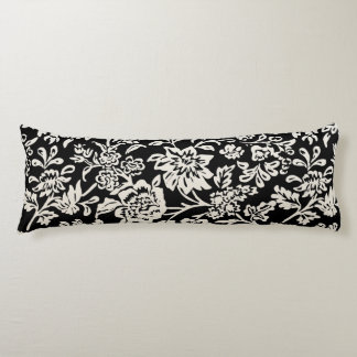 Black and Off-White Ivory Farmhouse Floral Pattern Body Pillow