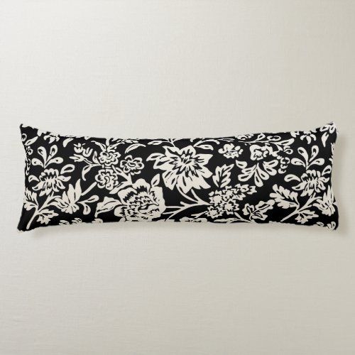 Black and Off_White Ivory Farmhouse Floral Pattern Body Pillow