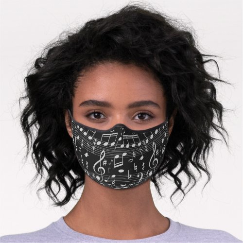 Black and Off_White Musical Notes Patterned Premium Face Mask