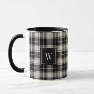 Black and Off-White Plaid Pattern with Monogram Mug