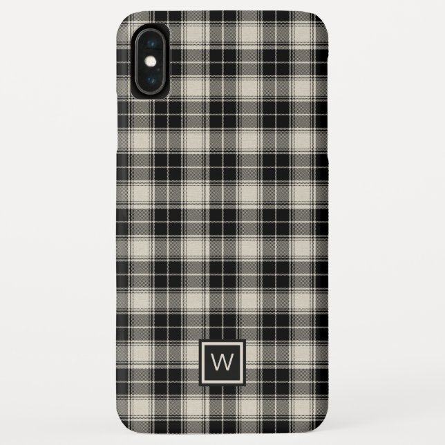 Black and Off White Plaid with Monogram Case-Mate iPhone Case (Back)