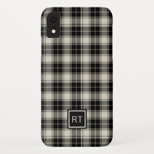 Black and Off White Plaid with Monogram iPhone XR Case