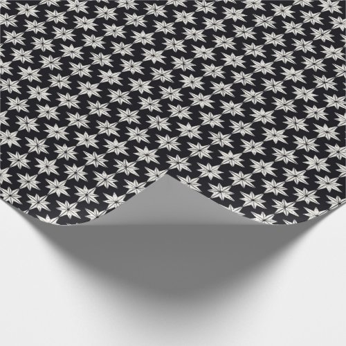 Black and Off White Pointed Stars Christmas Wrapping Paper