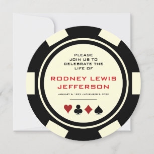 Black and Off-White Poker Chip Celebration of Life