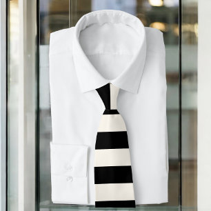 Black and Off-White Referee Stripes Pattern Neck Tie