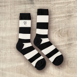 Black and Off-White Referee Stripes with Monogram  Socks<br><div class="desc">A classic pattern of black and off-white rugby stripes in referree style make a fun addition to your wardrobe. Personaize the monogram on the right sock with your monogram initial.</div>