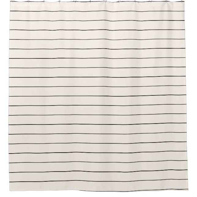 Black and Off White Stripes Shower Curtain (Front)
