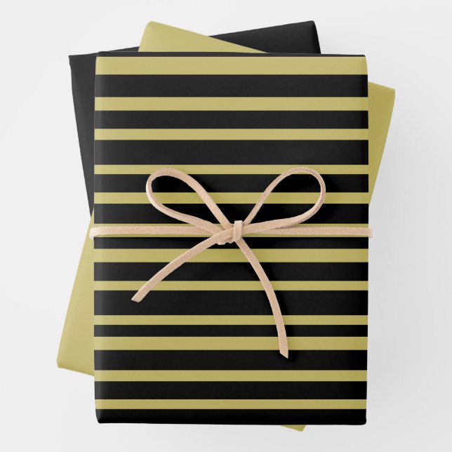 Black and Olive Lines  Wrapping Paper Sheets (In situ)