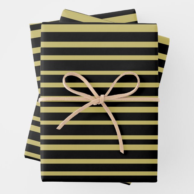 Black and Olive Lines Wrapping Paper Sheets (In situ)