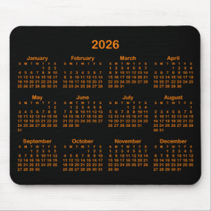 Black and Orange 2026 Calendar Mouse Pad
