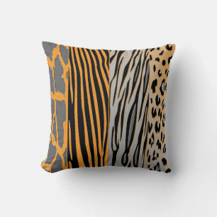 Black And Orange Animal Printed Zebra Stripe Pillo Throw Pillow