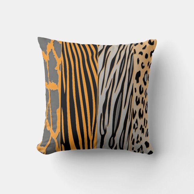 Black And Orange Animal Printed Zebra Stripe Pillo Throw Pillow (Front)