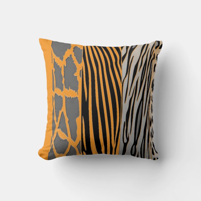 Black And Orange Animal Printed Zebra Stripe  Throw Pillow (Front)