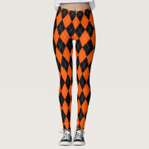 Black and Orange Argyle Leggings