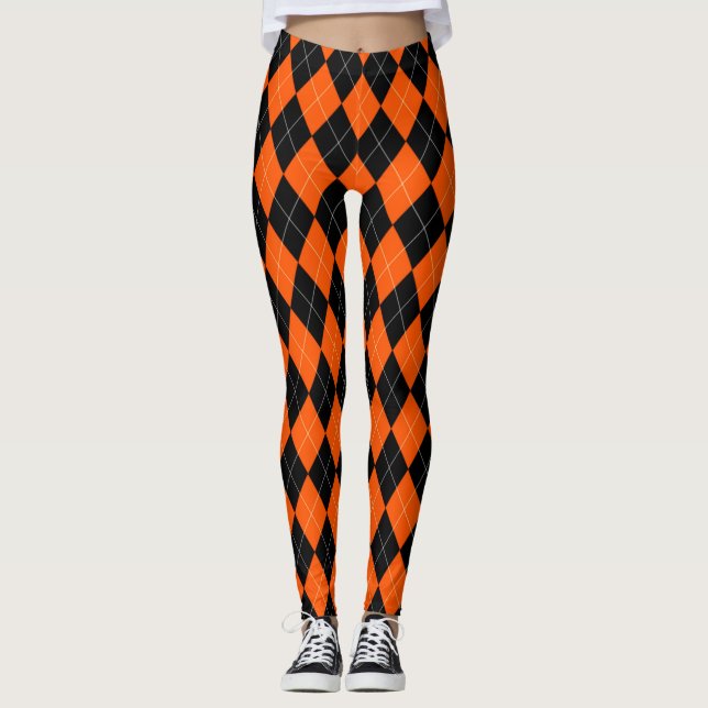 Black and Orange Argyle Leggings (Front)
