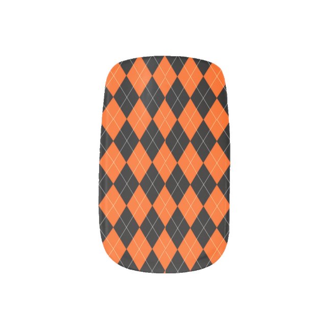 Black and Orange Argyle Minx Nail Art Decals (Left Thumb)