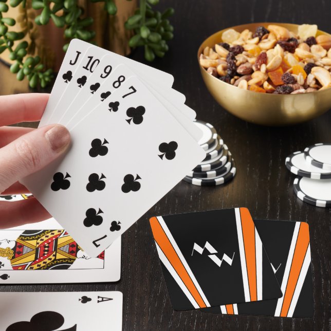 Black And Orange Art Deco Design Monogrammed Poker Cards (In Situ)